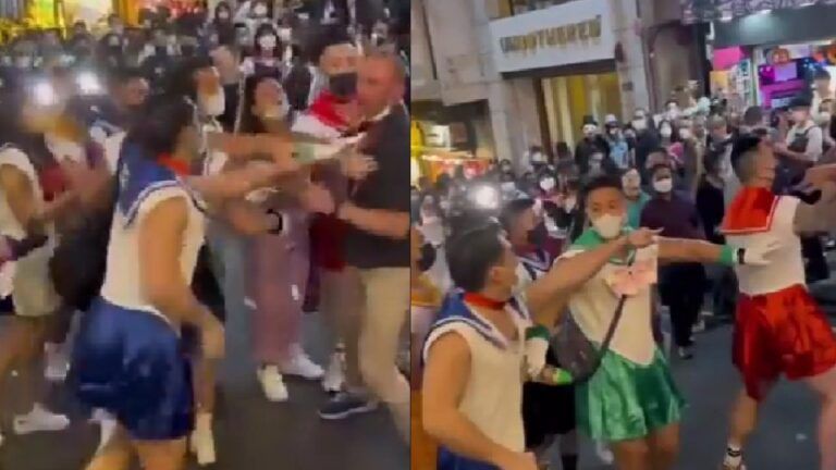 Hombres vestidos de “Sailor Moon” someten a borracho durante desfile por Halloween